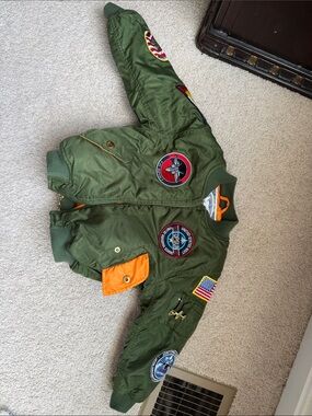 Green Bomber Jacket with Patch Accents